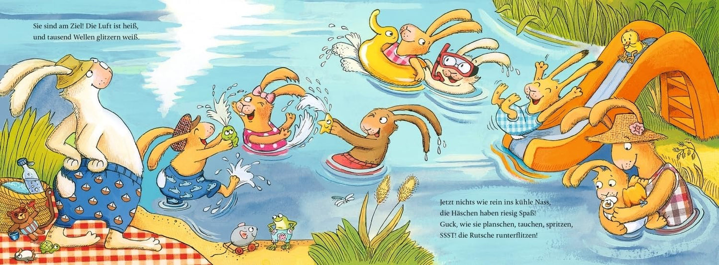 Wenn sieben kleine Badehasen quietschfidel ans Wasser rasen